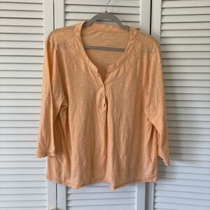 Women's Soft Surroundings Peach 3/4 Sleeve Soft 100% Cotton Henly Shirt Size XL